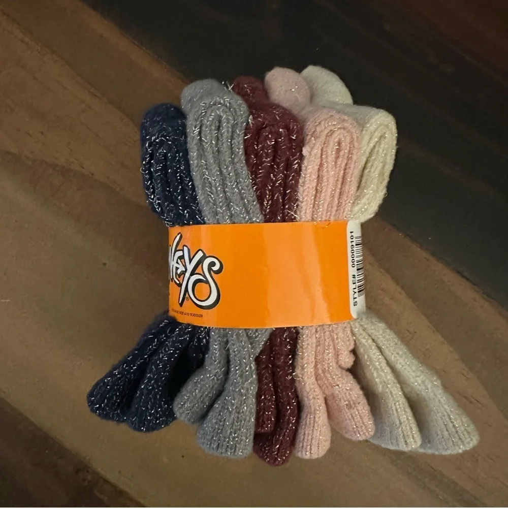 LIMITED TIME $4 ITEM!! Kids' Sparkle Soft Metallic Crew Socks Set of 5